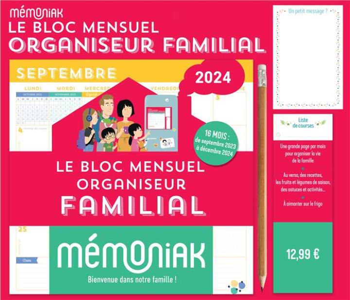 Organiseur Belge familial Mémoniak 2024 Calendrier familial mensuel  Editions 365